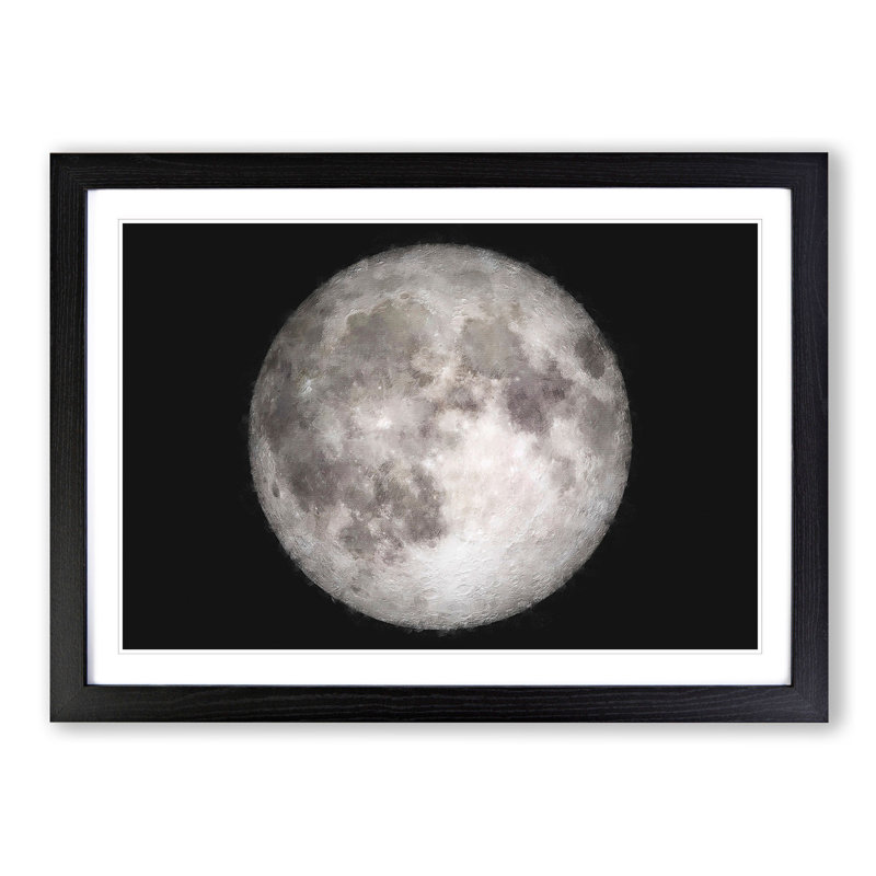 A Full Moon - Single Picture Frame Painting on MDF, 24cm H x 33cm W x 2cm D, Black