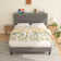 Calil Bed Frame with LED and Charging Station, Upholstered Platform with Adjustable Headboard
