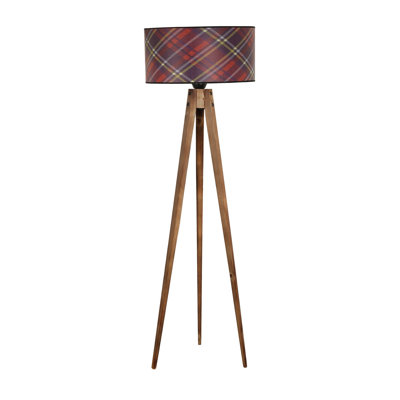 Élégante lampe sur pied en bois avec abat-jour en tissu, hauteur de 60,2 pouces | Diamètre du capuchon: 17,7 pouces, diamètre de la base: 19,7 pouces | Douille E27 (40 W maximum) | Motif de fleurs abstraites argyle, parfait pour le salon et la chambre à coucher