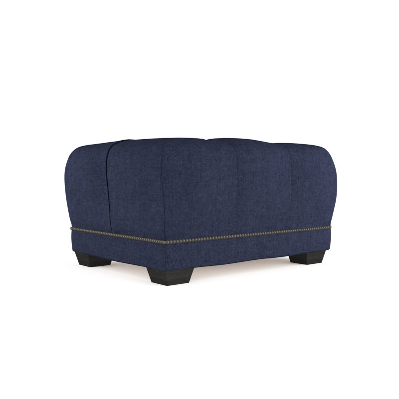 Hudson Ottoman, Plush Velvet Blue Print, Ebony