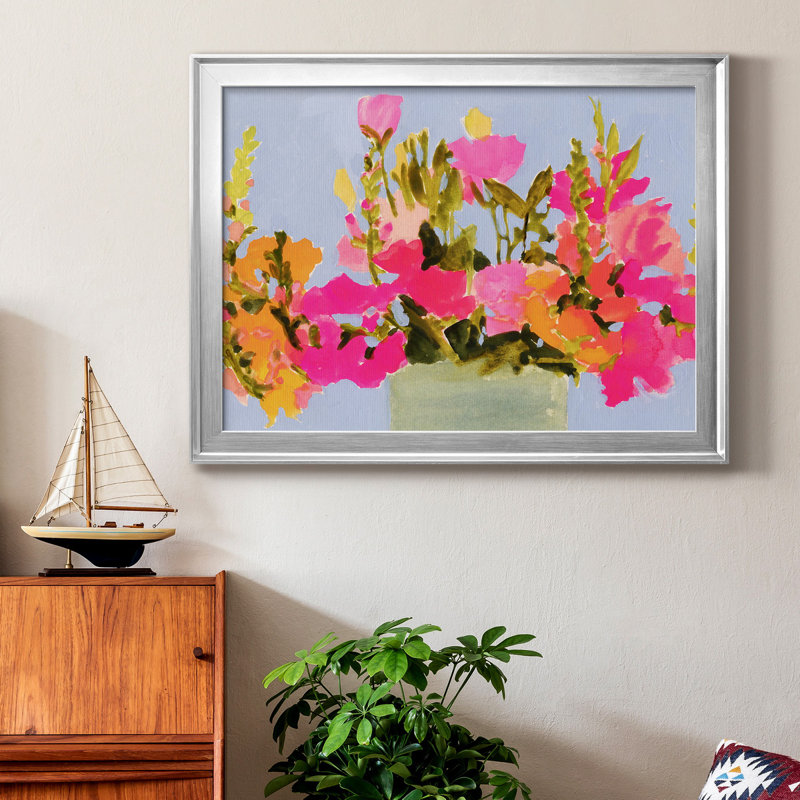 «Saturated Spring Blooms I», peinture sur toile encadrée, H 18,5 po x l 24,5 po x P 1 po, Cadre argenté