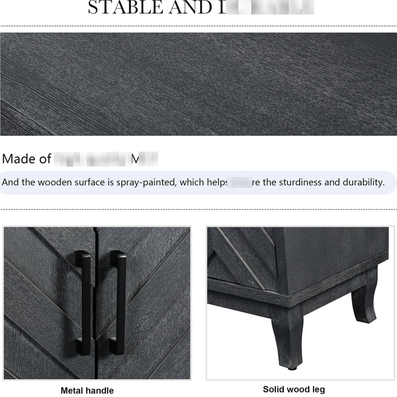 Buffet en bois de style rétro à 4 portes avec tablettes réglables et console à finition gris taupe, rangement laqué épaissi pour vestibule de salon