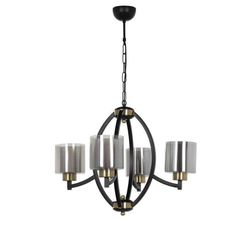 Lustre géométrique à 4 lumières Rivas, Noir, Argent