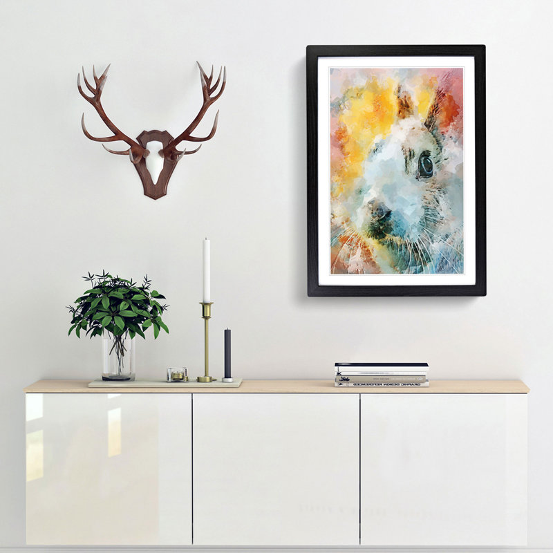Bunny Rabbit In Abstract - Picture Frame Painting Print, 65cm H x 48cm W x 2cm D, Black Framed
