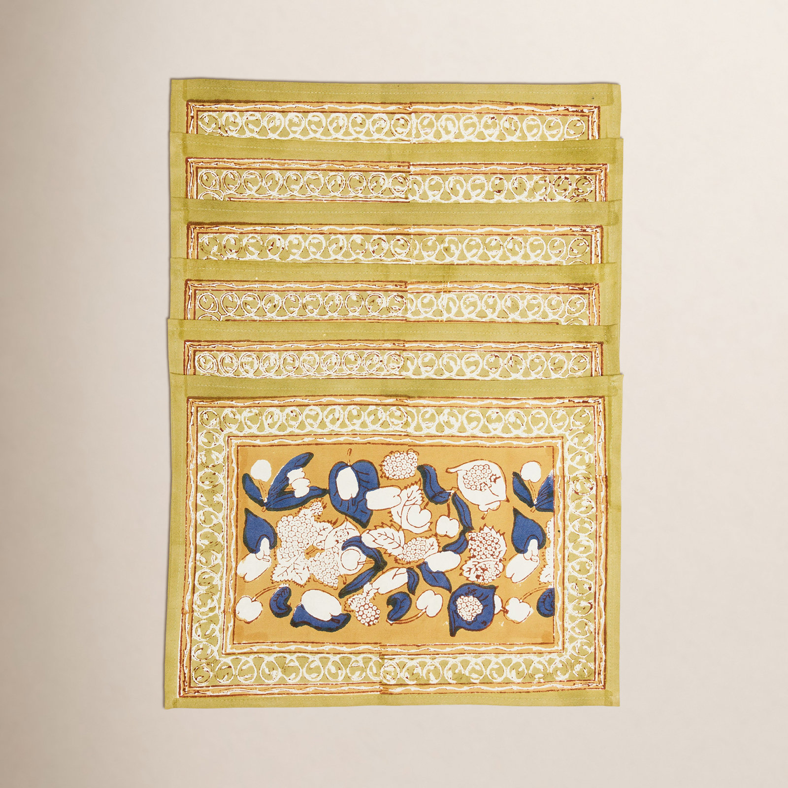 Bryssa Cotton Placemat, Mustard/Blue/White