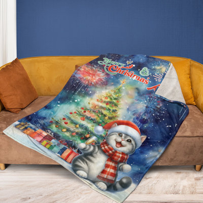Joyeux Noël et Bonne Année ! Couverture polaire douce et chaude pour chaton American Shorthair, idéale pour les fêtes de fin d'année et l'hiver 2026. Dimensions : 127 x 102 cm. Un sac fourre-tout en toile avec un chapeau de Noël pour chat est offert.