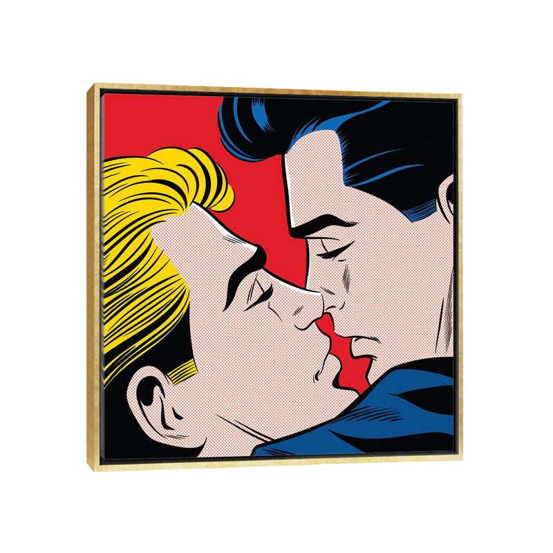 « Kiss » par Joseph McDermott-imprimé, H 37 po x l 37 po x P 1,5 po, Toile encadrée d'or