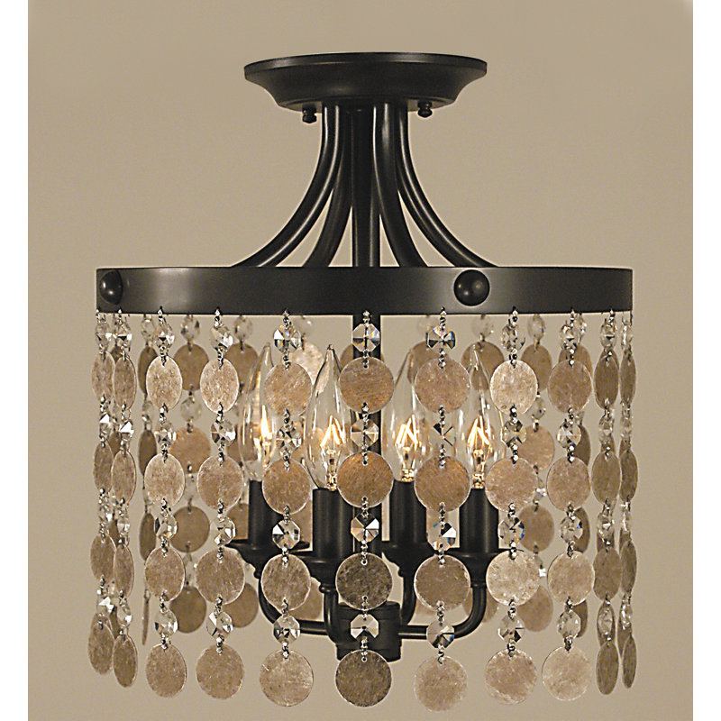 Plafonnier semi-encastré cylindrique de style lustre à 4 lumières de 12 po Cleghorn
