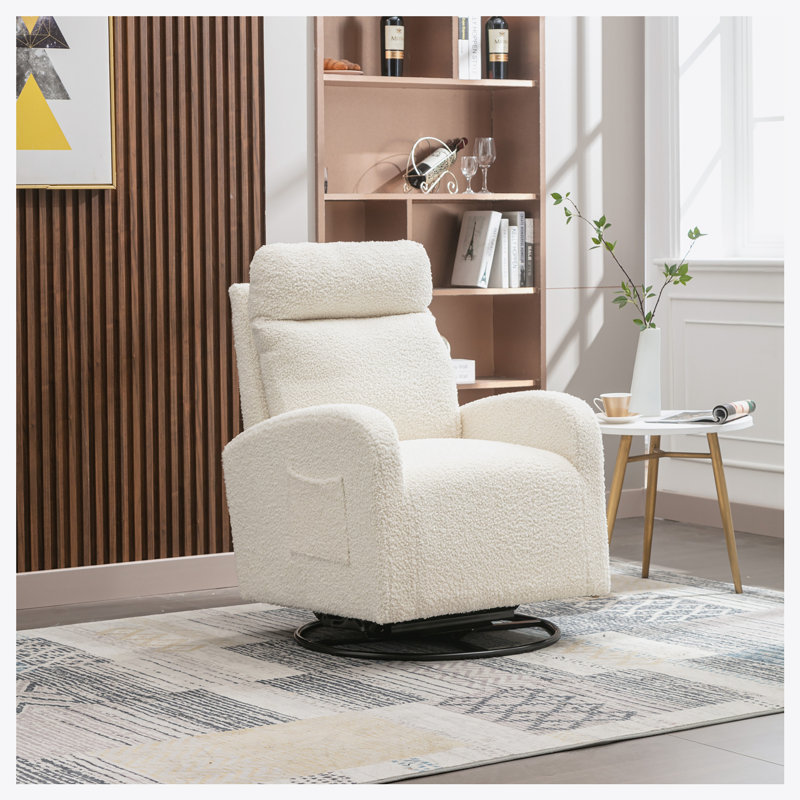 Chaise berçante pivotante rembourrée et pivotante, Ourson blanc