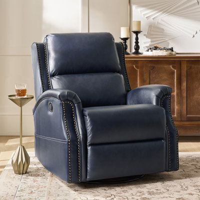 Felisa 34''W Traditional Swivel Rocker Manual Genuine Leather Recliner