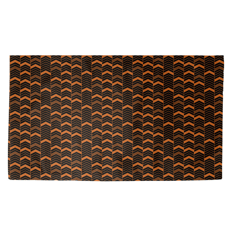 Tapis de zone noir/orange fait main, Rectangle 3 pi x 5 pi