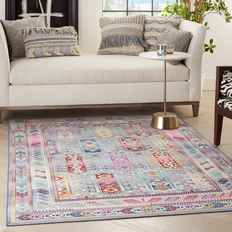 Red/Gray/Blue Area Rug, Rectangle 5'3" x 7'10"