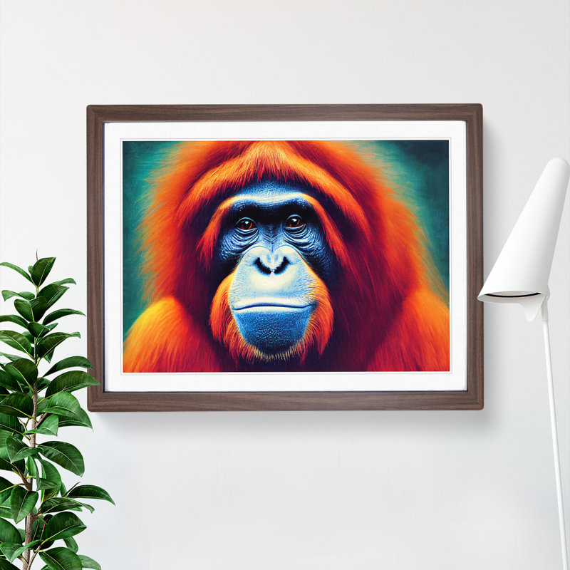 Enchanting Orangutan - Single Picture Frame Print, 25cm H x 34cm W x 2cm D, Walnut Framed