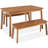 3 Pieces Acacia Wood Table Bench Dining Set for Outdoor & Indoor Furniture with 2 Benches