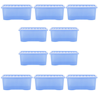 Wham Crystal 45L Plastic Storage Box Pack of 10 Tint Sparkle Blue