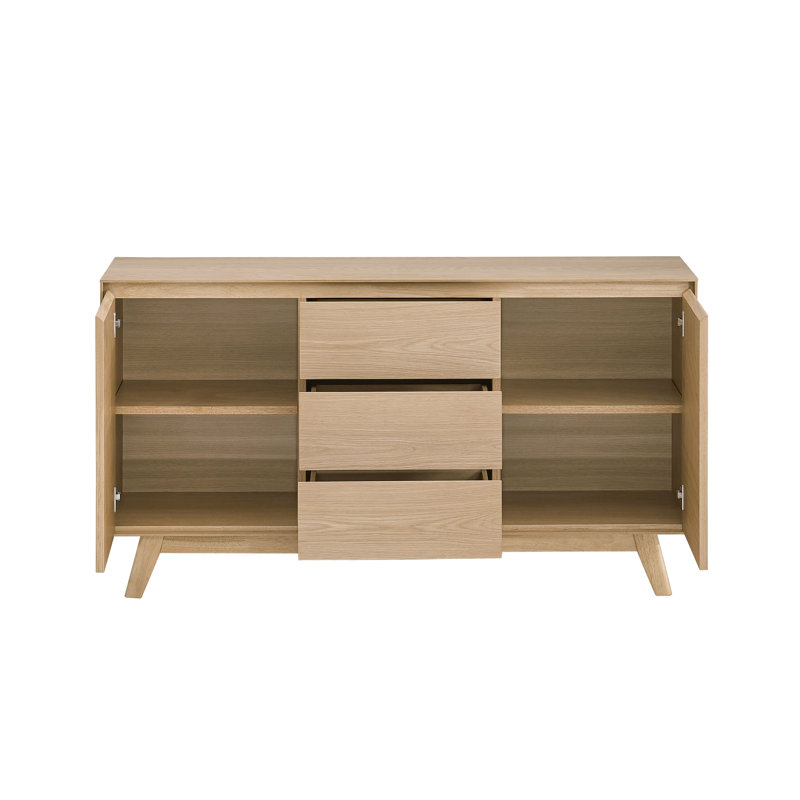 Chic Oak Finish Server - Ideal For Dining Spaces. Smooth Metal Glides In Drawer. Felt-Lined Drawer Secure Storage. Crafted With Quality Materials. Ample Shelf Space. Oak Synthetic Wood Piece. 18" D X
