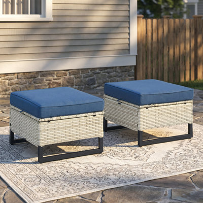 Repose-pieds de patio extérieur en osier avec coussin Ingvald (ensemble de 2)
