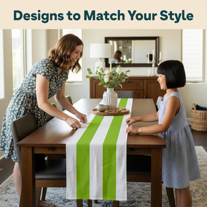 Lime Striped Table Runner 108" x 14", 108" L x 14" W, Lime