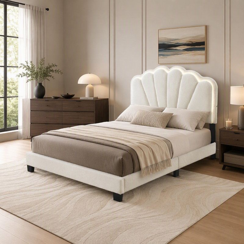 Lit plateforme très grand californien Modern Glam, Beige