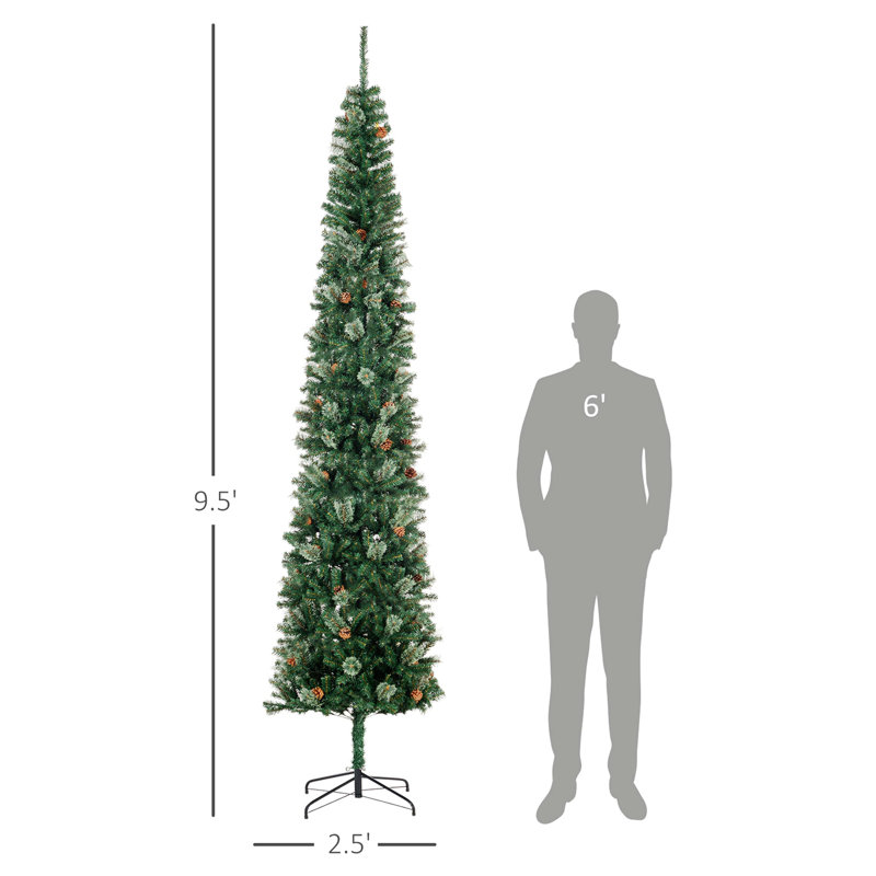 Crayon, arbre de Noël artificiel, aiguilles de pin minces avec branches réalistes, pommes de pin, 9.4'