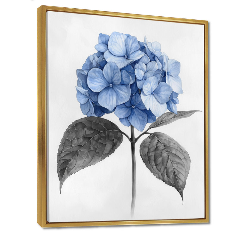 Hortensia dans un jardin monochrome II - art mural d'hortensia pour le salon, H 32 po x l 16 po, Doré