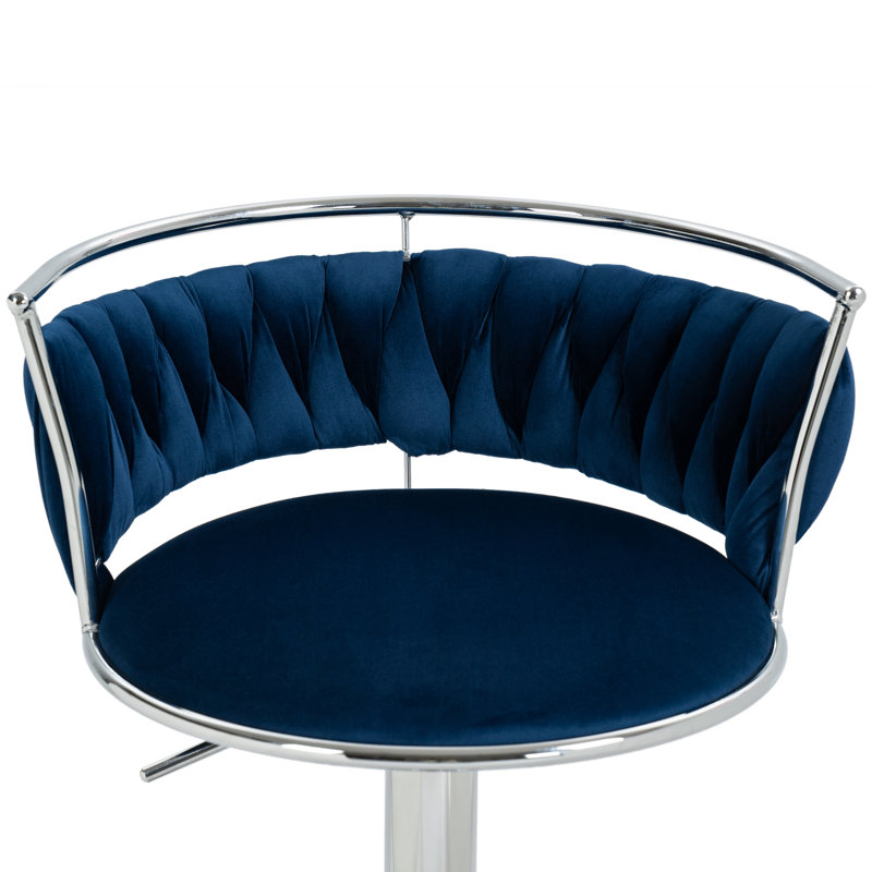 Tabouret de bar pivotant avec dossier Ginko, Argent argent, Marine