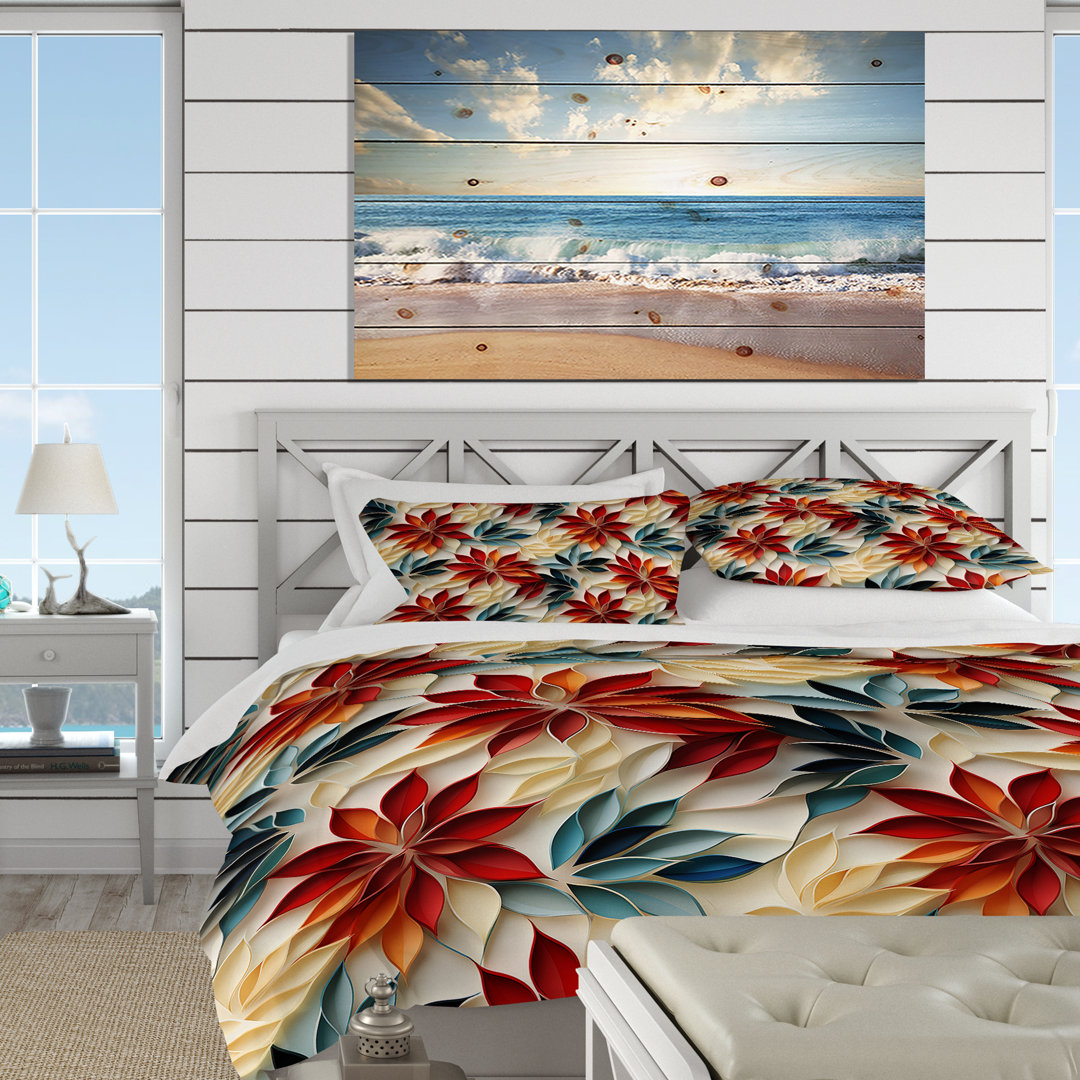 Red And Blue Zen Floral Mosaic Duvet Cover Set Design Art 