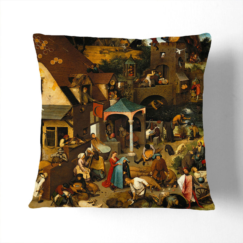 Neverlandish Proverbs By Pieter Bruegel The Elder Square Throw Cushion, 55cm H x 55cm W x 20cm D