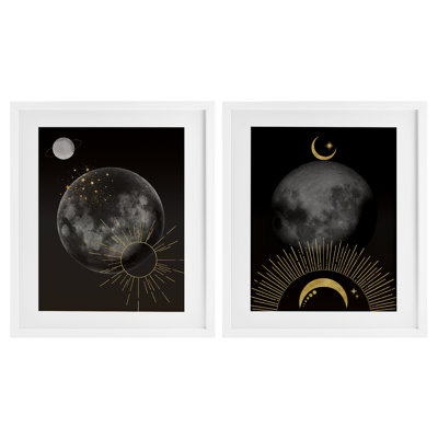 Ensemble de 2 sous-verres célestes dorés soleil et lune encadrés, design par Daniela Santiago
