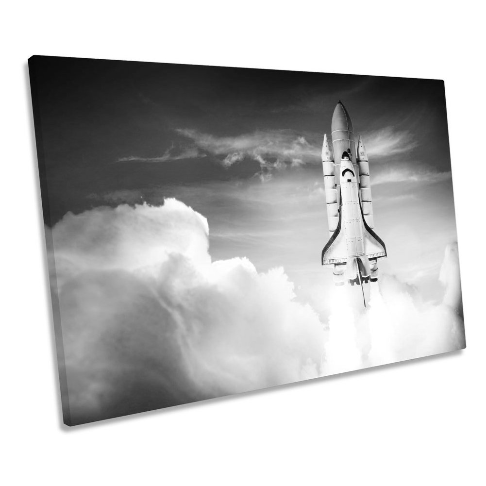 Space Shuttle Launch B&W CANVAS WALL ART Picture Print
