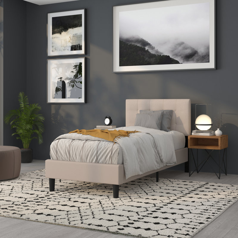 Tête de lit tapissier capitonnée Ciriaca, Beige, Simple