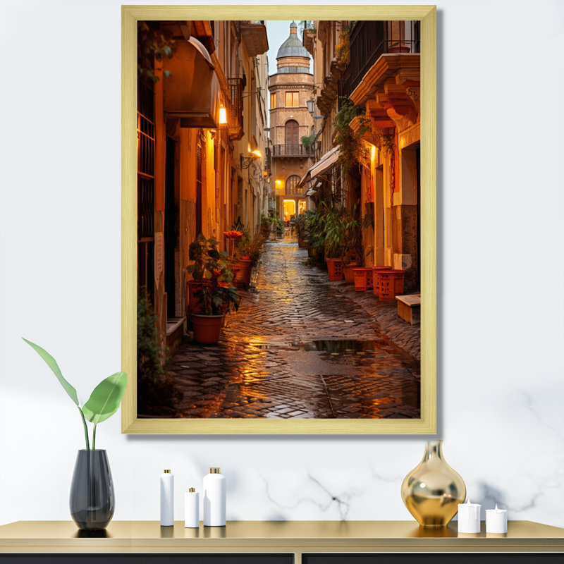 «Maighdiln Italy Eternary City Whispers», art mural pour le salon en Italie, H 32 po x l 24 po x P 1 po, Cadre doré simple