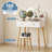 Bear-Shaped Kids Vanity Table & Chair Set, Lighted Mirror, Wooden Princess Makeup Desk, White-1489066262