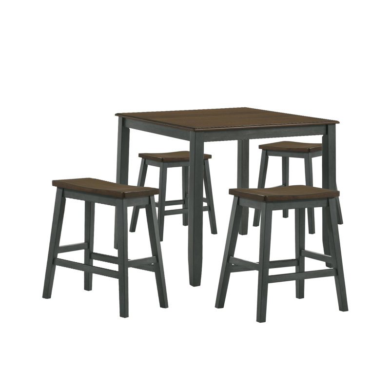 Haikey 4 - Person Four Leg Base Dining Set, Antique Green, Light Gray
