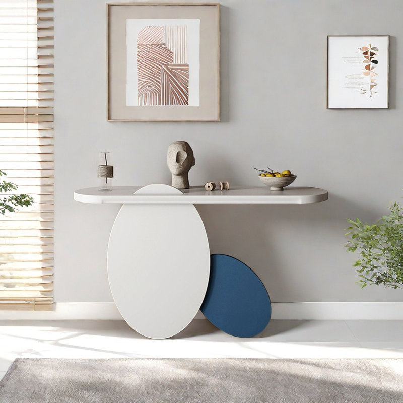 Console Modern Minimalist Art, 31.5" H x 55.12" W x 15.75" D, Blanc, Bleu / blanc
