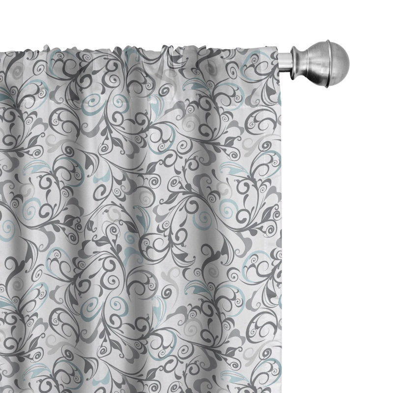 Damask Floral Semi-Sheer Rod Pocket Curtain, 28" W x 84" L