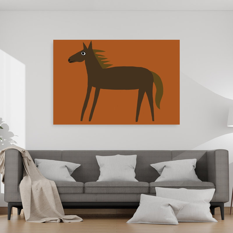 Art mural cheval fantaisiste brun minimaliste