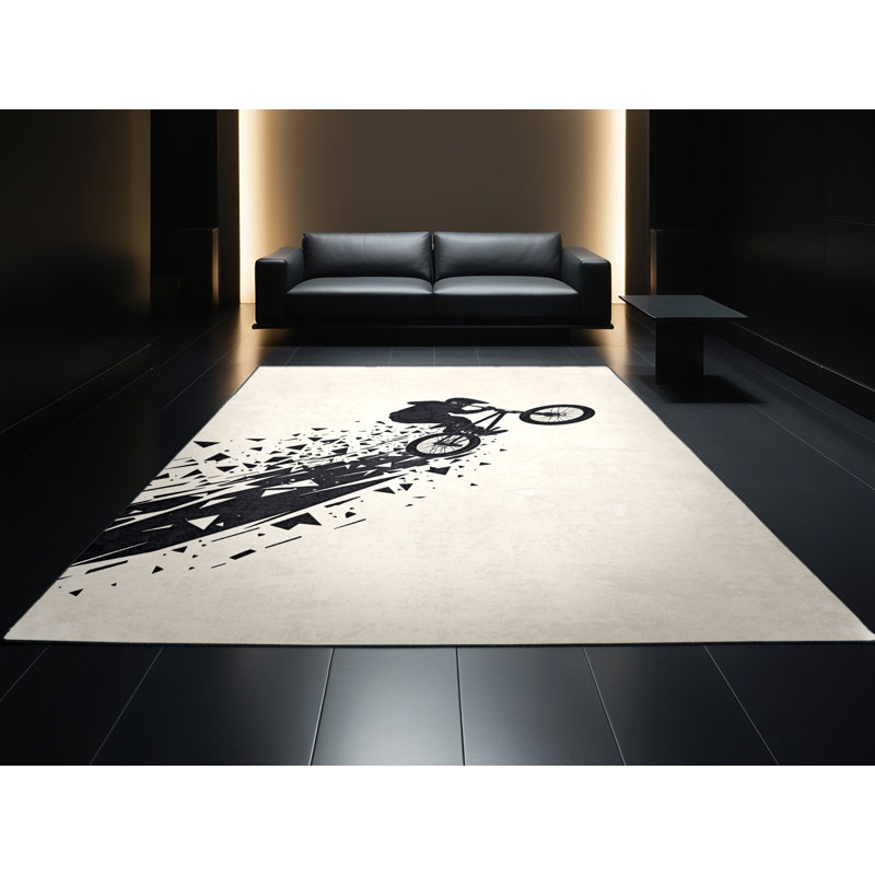 Machine Washable Hubbard Bmx Trick Jump Modern Geometric Rug in Beige – Black Binding, 6x9