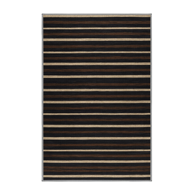 Tapis gris à rayures horizontales lavable à la machine, Rectangle 4pi x 6 pi