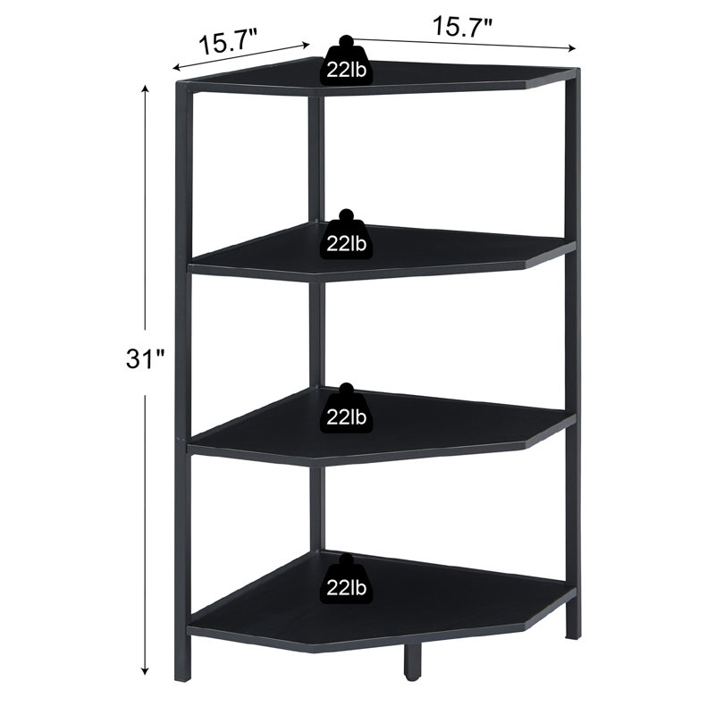 Kempst 31'' Tall Corner Bookcase Set, Black