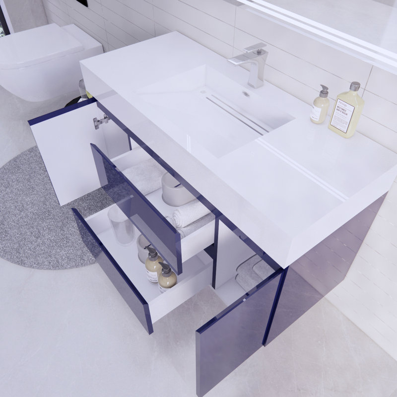 Babajide Bathroom Vanity with Acrylic Top, High Gloss Night Blue
