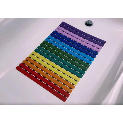 Non Slip Bathtub Mat,Double-Layered Shower Floor Mat With Suction Cups,EZ-Dry Construction,Non-Toxic, BPA, Latex, Phthalate, PVC Free.(Rainbow)