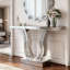Console à miroir de 43 pouces, canapé d'entrée argent moderne avec pieds courbés incrustés de pierre, décoration glamour et polyvalente pour le salon et le couloir