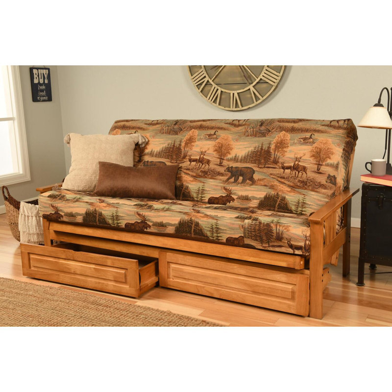 Full Frame with Storage Drawers, Brown Brushed Polyester, Brown