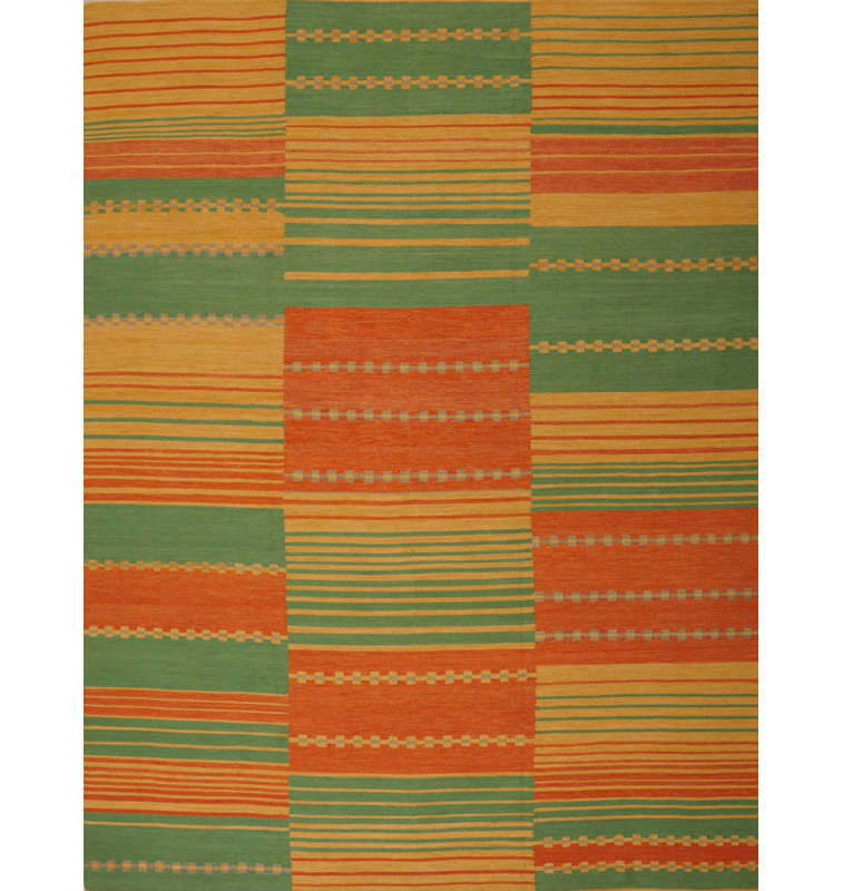 Tapis orange/vert handwoven à tissage plat