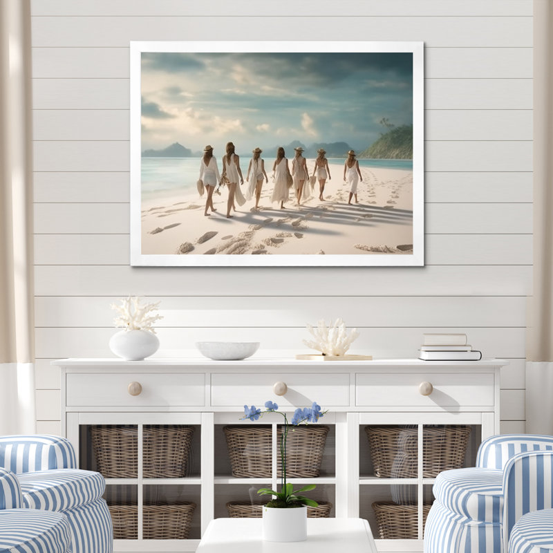 «Tropical Bliss Woman Spring Beach Celebration», reproduction sur toile, Cadre simple blanc, H 34 po x l 44 po x P 1,5 po