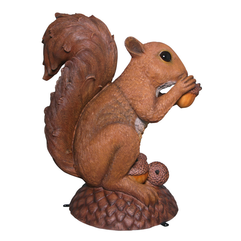 Large Brown Resin Squirrel Statue with Acorns