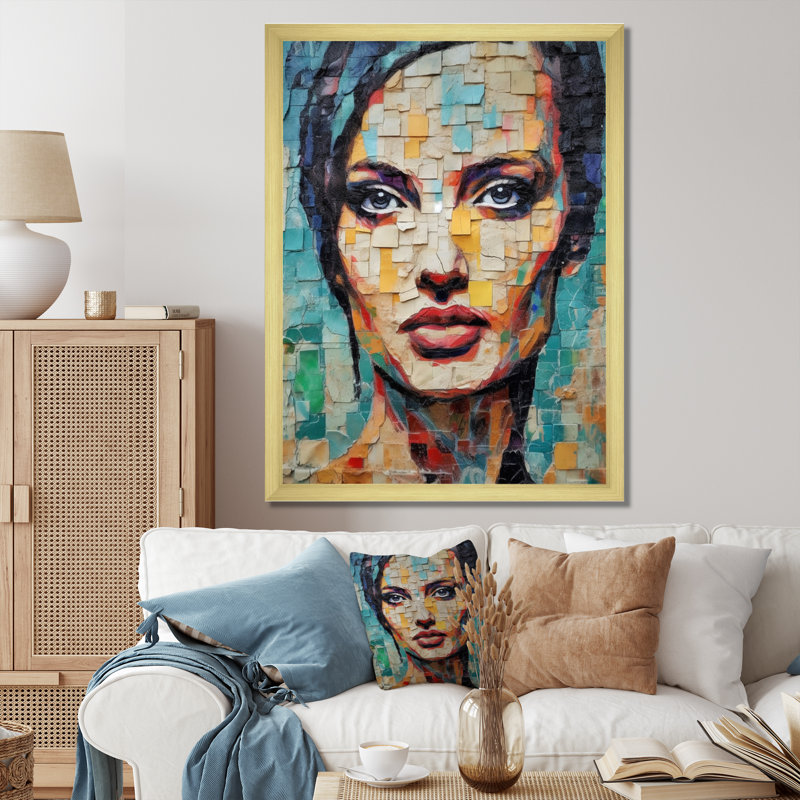 Pop Art Angelina Celibrity - reproduction d'art sur toile, H 32 po x l 16 po x P 1 po, Encadrement doré