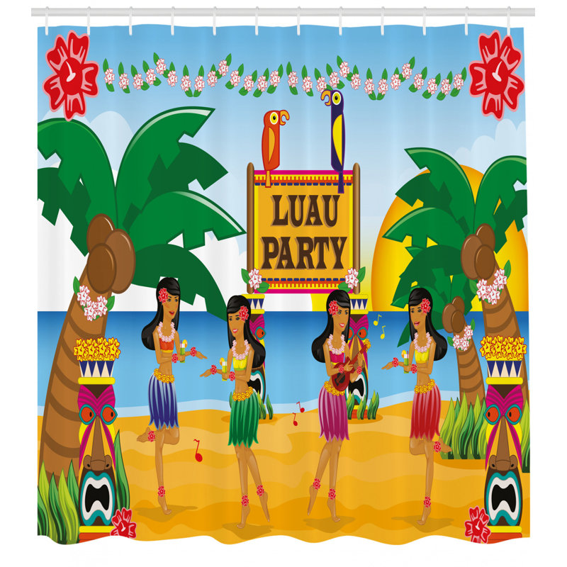 Ensemble de rideau de douche tiki bar et crochets, H 70 po x l 69 po
