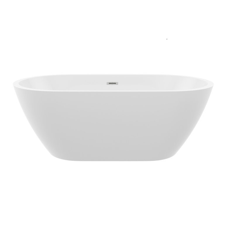 Deep Soaking Comfort Acrylic Bathtub For Modern Bathrooms - Glossy White, Freestanding, Chrome Drain & Overflow